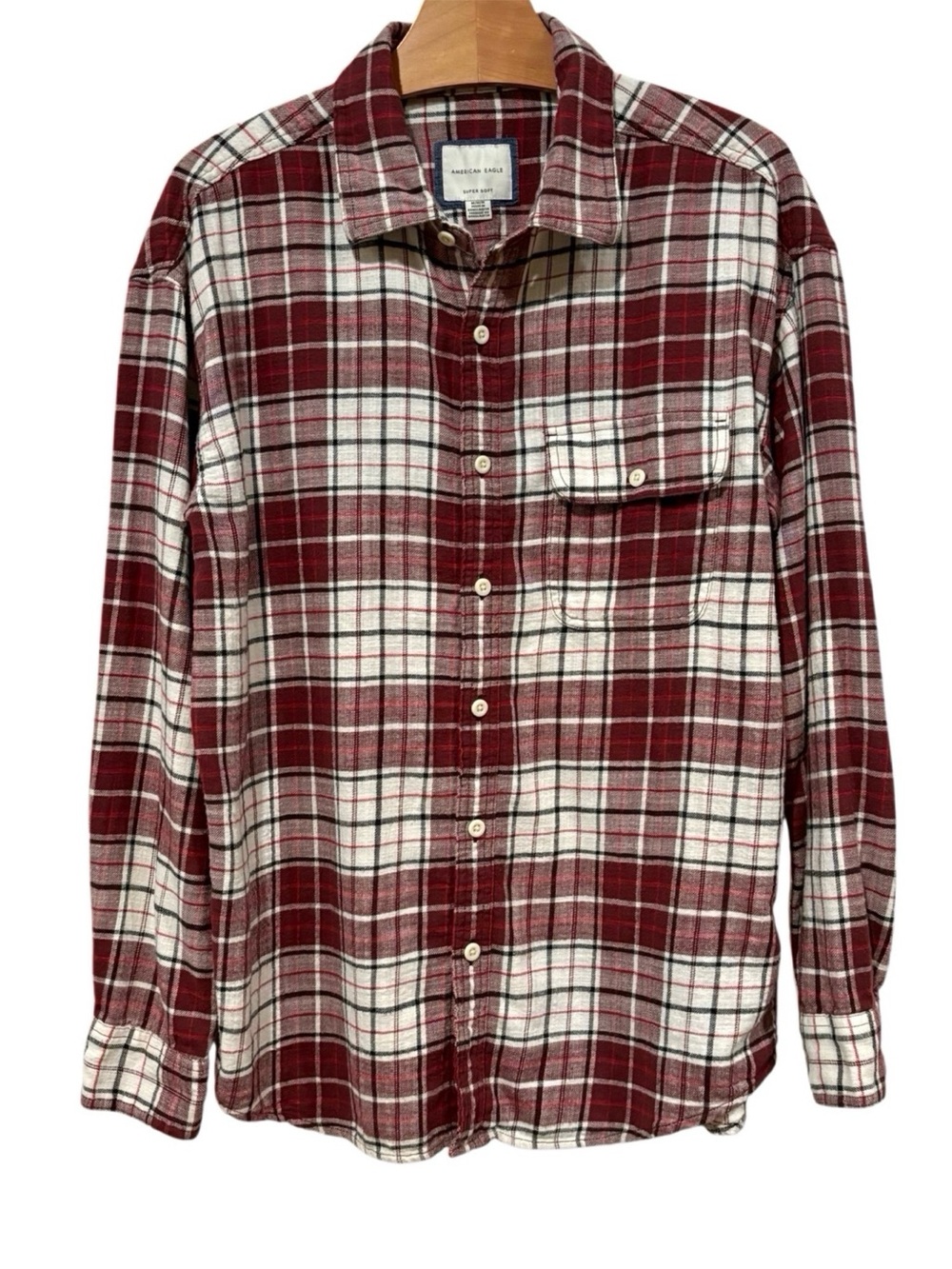 American Eagle Flannel Shirt Red Plaid Super Soft Button Front Medium